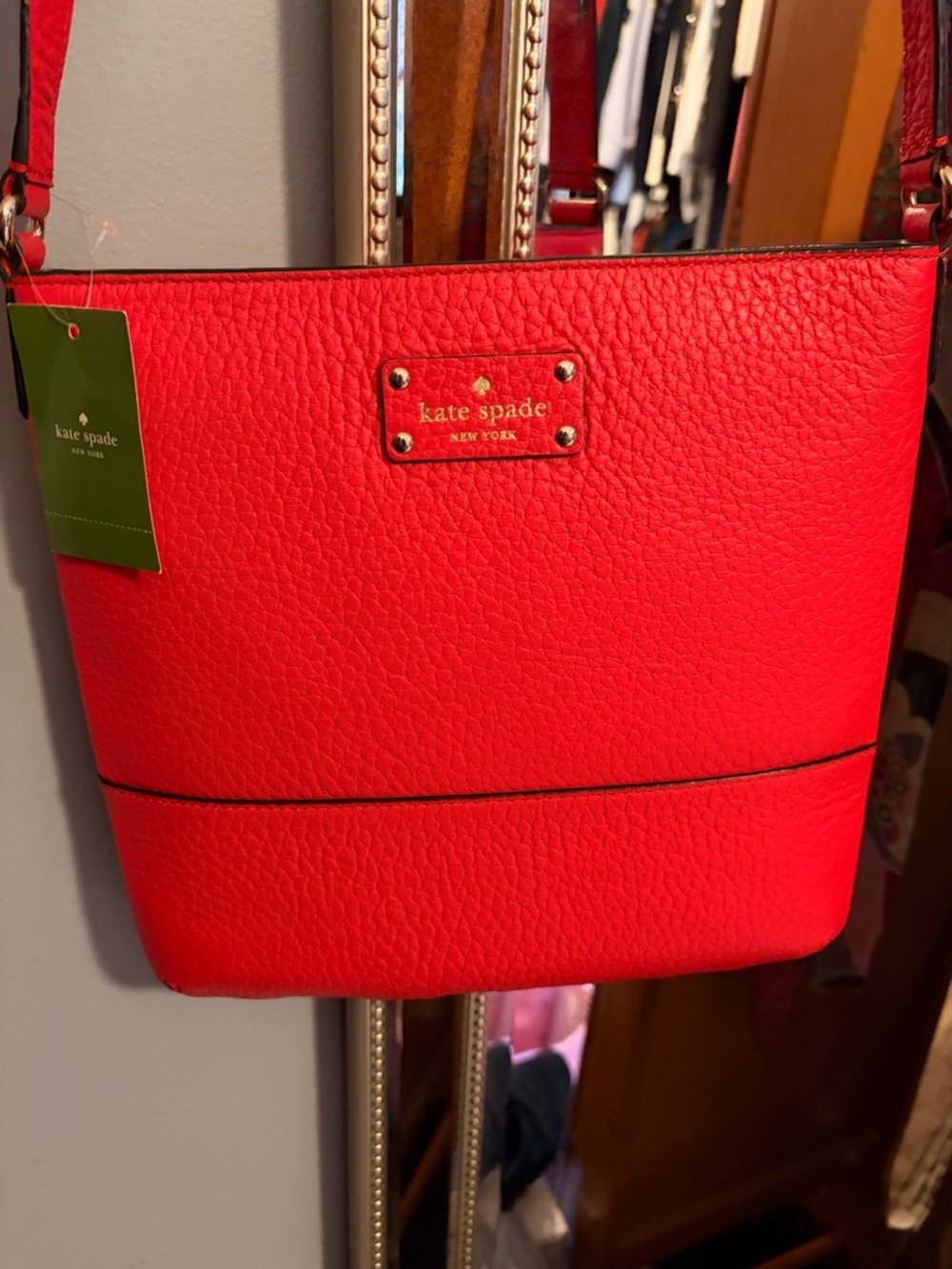 kate spade Red Pebbled Leather Crossbody with Gold Hardware